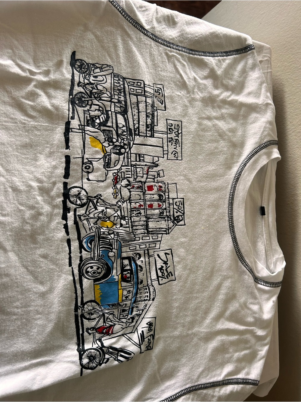 White Jacquemes Illustrated Crewneck Short-Sleeve Men’s Shirt L View 3